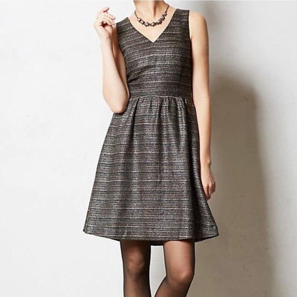 Anthropologie Moulinette Soeurs Glissade dress black metallic tweed size 6